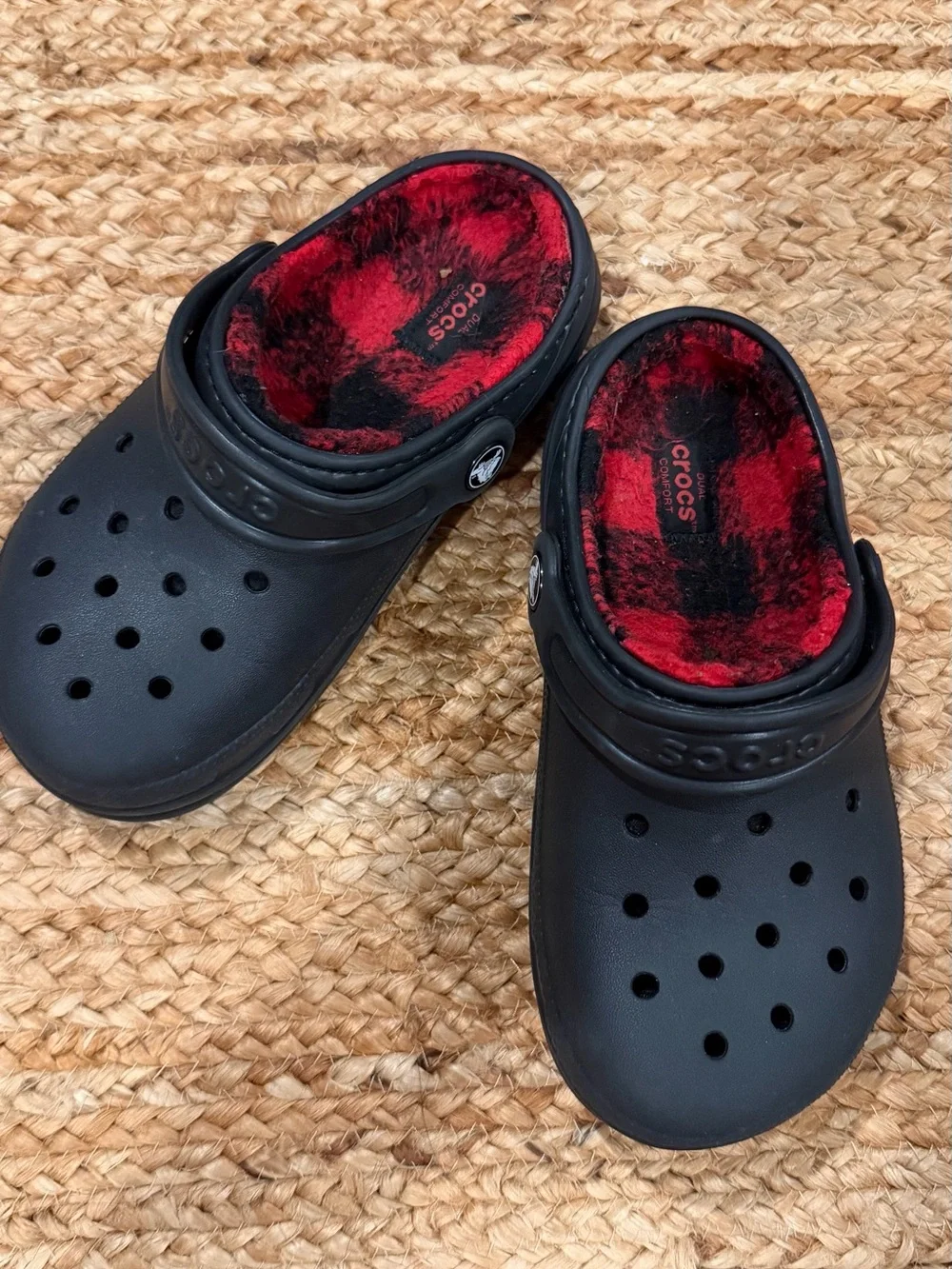 CROCS Kids Classic Clog with Red & Black Plaid Lining